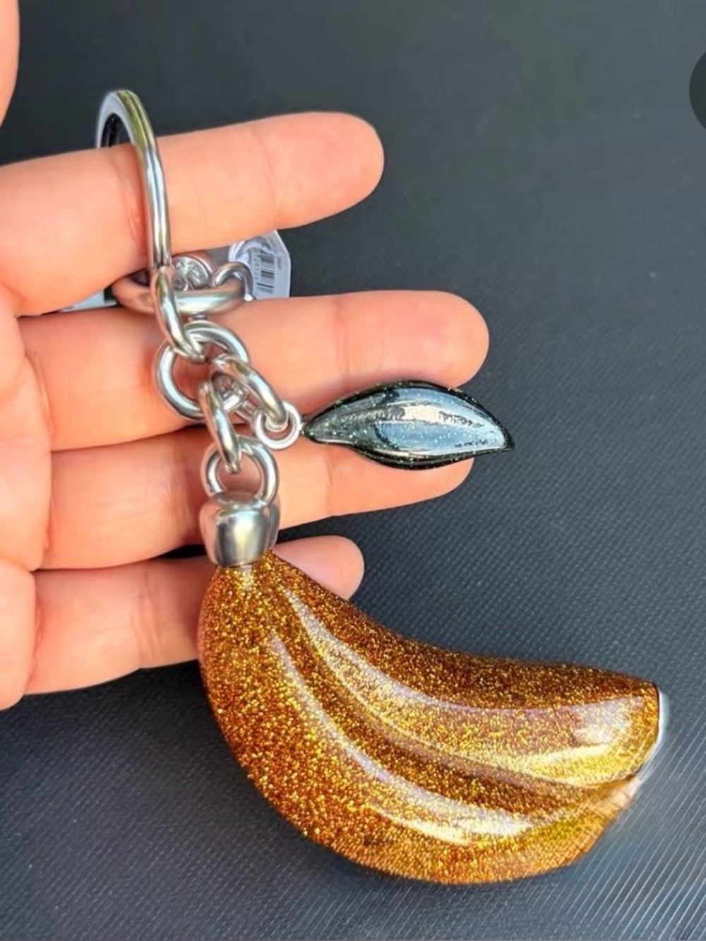 Coach Gold Glitter Banana with Green Leaf Keychain Bag Charm with Box 🍌NWT🍌